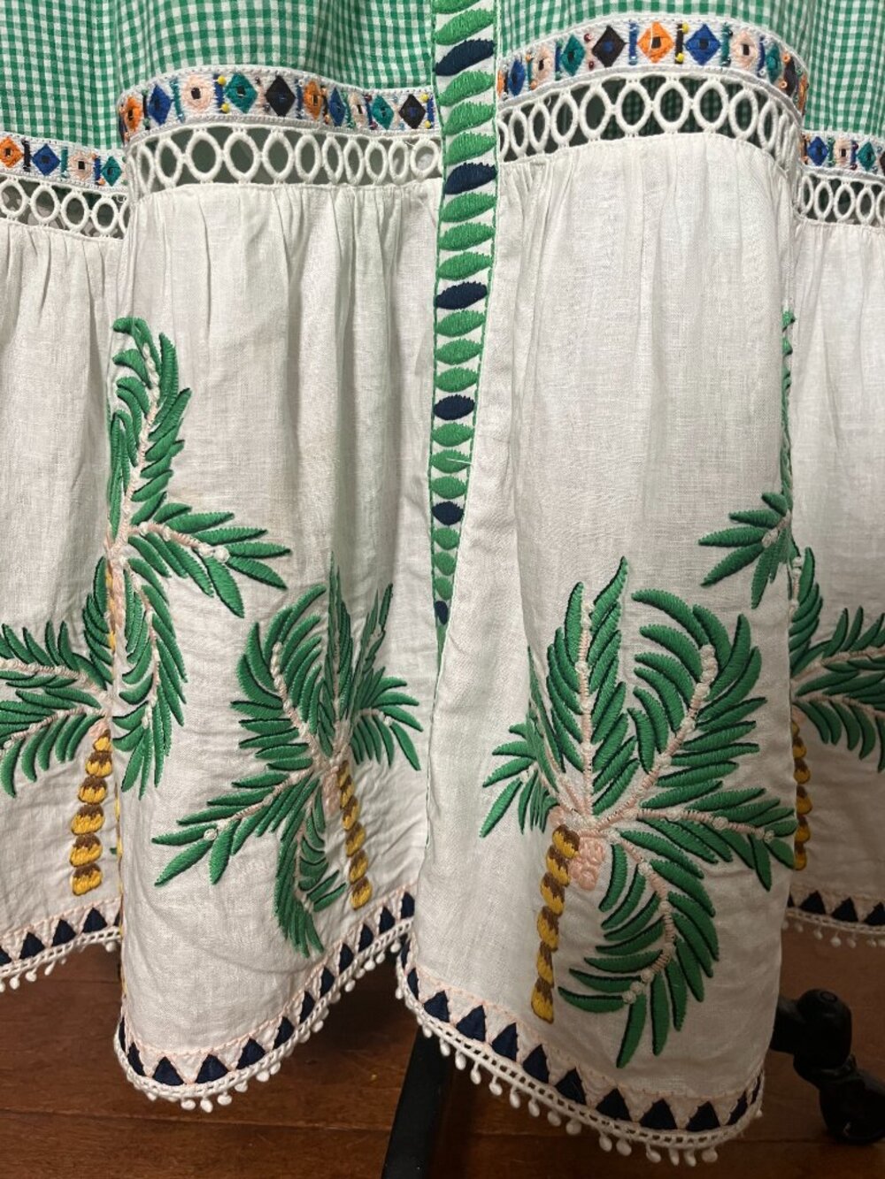 FARM Rio Embroidered Palm Tree Gingham Green White Maxi Dress - Picture 11 of 12